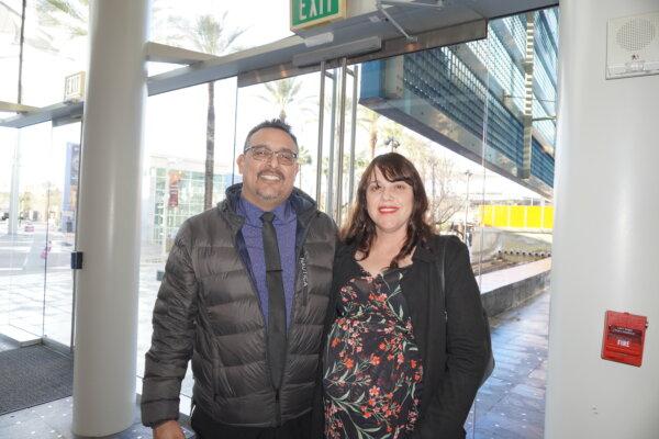 Peter and Felicia Gloria at Shen Yun Performing Arts at Ikeda Theater at Mesa Arts Center on Feb. 8, 2024. (Sally Sun/The Epoch Times)