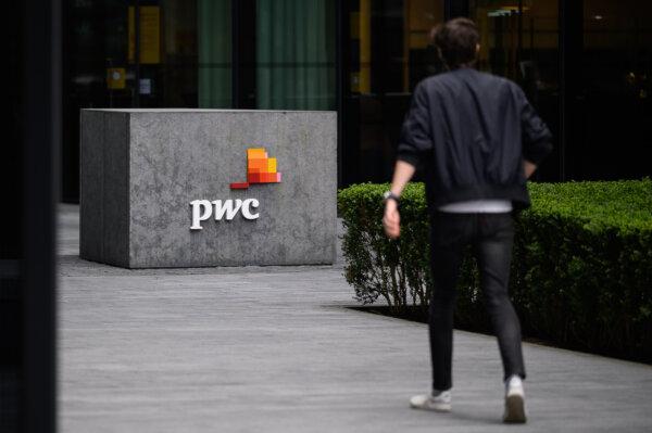 The exterior of the PWC London offices in London, England, on March 31, 2021. (Leon Neal/Getty Images)