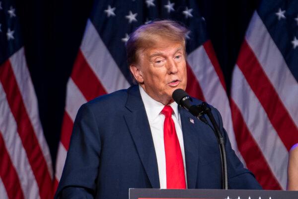 Former President Donald Trump speaks at Treasure Island Resort & Casino after Nevada caucus results in Las Vegas, Nev., on Feb. 8, 2024. (Madalina Vasiliu/The Epoch Times)