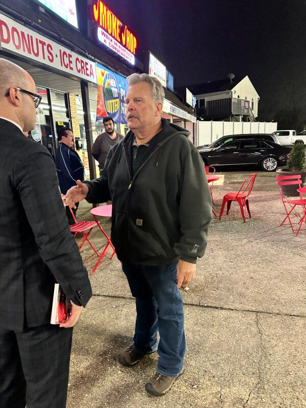 Ernie Weber at the debate watch party for Mazi Pilip in Franklin Square, New York, on Feb. 8, 2024 (Courtesy of Juliette Fairley)