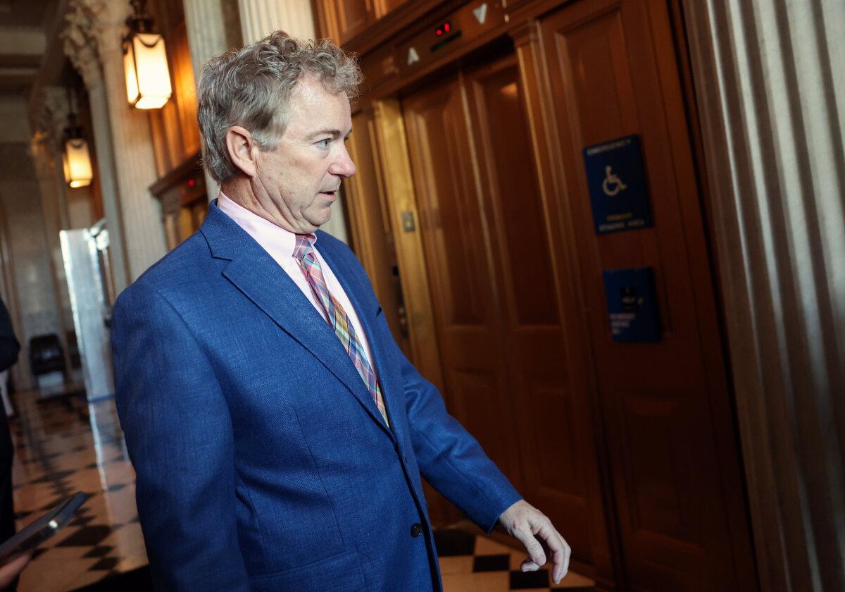 Sen. Rand Paul (R-Ky.) arrives for a Senate Republican meeting at the U.S. Capitol in Washington on Feb. 8, 2024. (Kevin Dietsch/Getty Images)