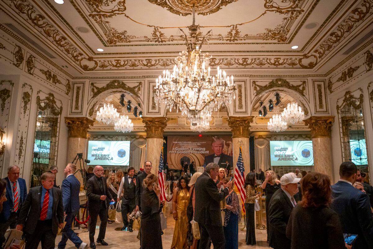 People attend an event organized by Trumpettes USA with former President Donald J. Trump at the Mar-a-Lago Club in Palm Beach, Fla., on Feb. 10, 2024. (Madalina Vasiliu/The Epoch Times)