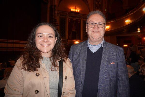 Cameron Santana and her father, Frank Santana, attended Shen Yun Performing Arts at the Liverpool Empire Theatre in England on Feb. 10, 2024. (Mary Mann/The Epoch Times)
