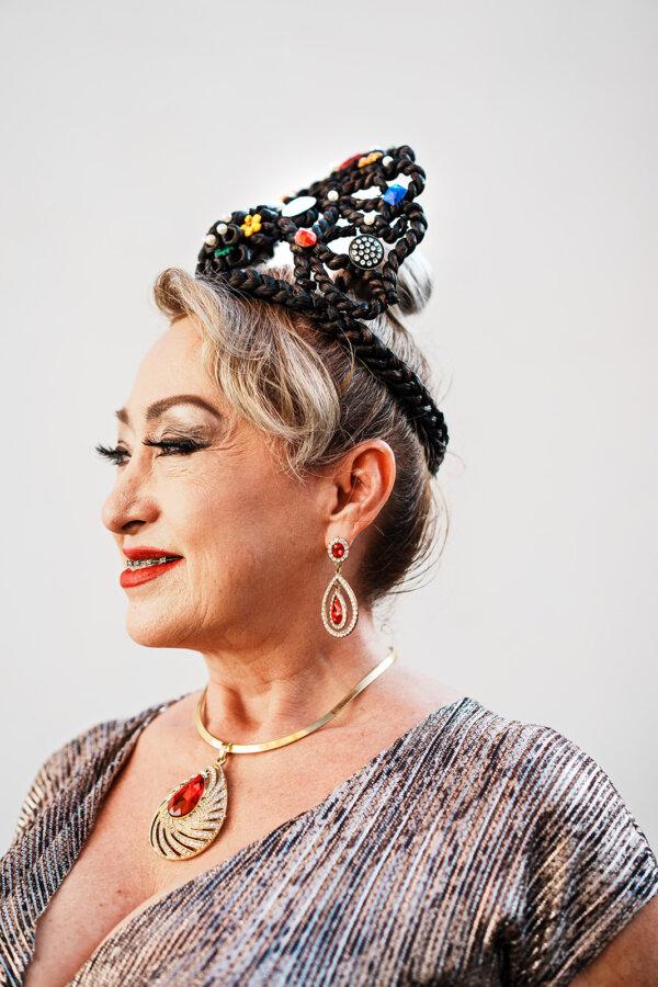 Marichu Mondragon, 58, poses for a portrait with her vanilla crown, in Papantla, Mexico on Saturday, Aug. 26, 2023. (Marcus Yam/Los Angeles Times/TNS)