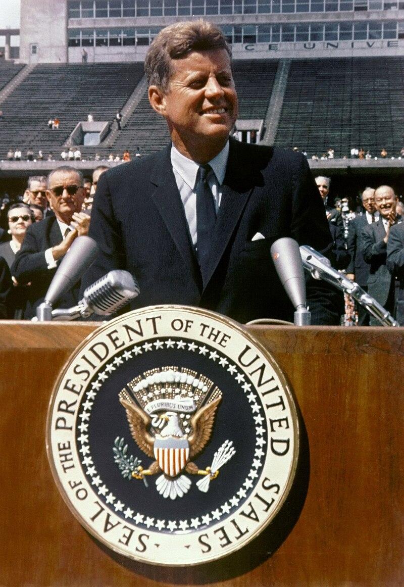 President John F. Kennedy speaking at Rice University on Sept. 12, 1962. (Public Domain)