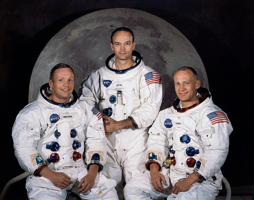 The Apollo 11 lunar landing mission crew: (L–R) Neil A. Armstrong, commander; Michael Collins, command module pilot; and Edwin E. Aldrin Jr., lunar module pilot. (Public Domain)