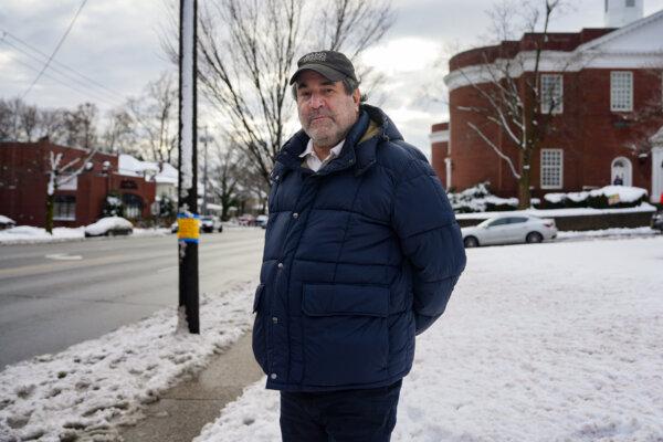 Miles Grossman, 70, after voting for Tom Suozzi at Robert M. Finley Middle School on Election Day in Glen Cove, N.Y., on Feb. 13, 2024. (Samira Bouaou/The Epoch Times)