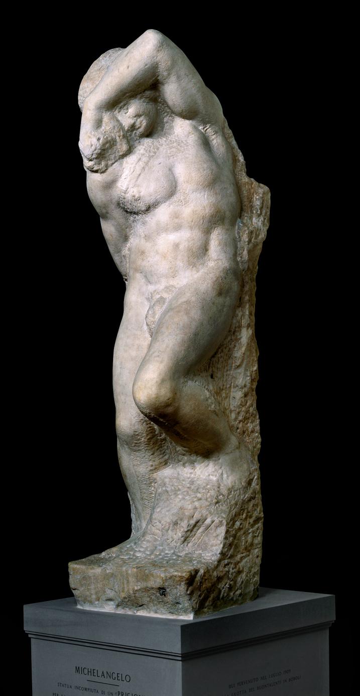 “Young Slave,” 1530 by Michelangelo. Marble, 101 inches high. Galleria dell’Accademia di Firenze. (Public Domain)