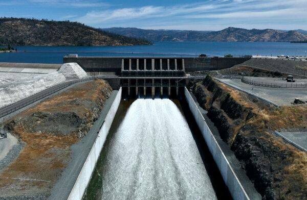 Water is released on the main spillway at Lake Oroville in Oroville, Calif., on June 15, 2023. (Justin Sullivan/Getty Images)