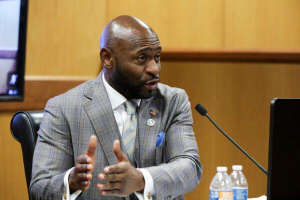 Fulton County Special Prosecutor Nathan Wade testifies during a hearing in the case of the State of Georgia v. Donald John Trump at the Fulton County Courthouse in Atlanta on Feb. 15, 2024. (Alyssa Pointer/Getty Images)