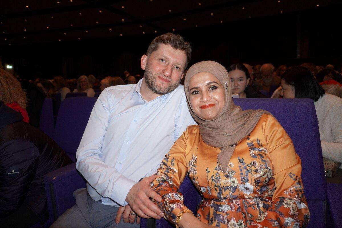 Adam Burdelski and Istraha Abraham attended Shen Yun Performing Arts at SEC Armadillo in Glasgow on Feb. 13, 2024. (Mary Mann/The Epoch Times)