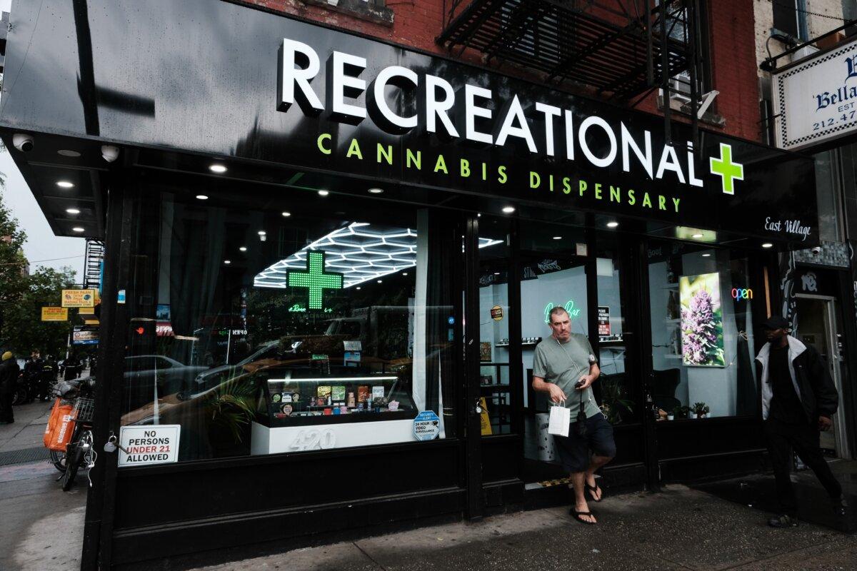 A man steps out of a legal cannabis dispensary in New York on June 16, 2023. (Spencer Platt/Getty Images)