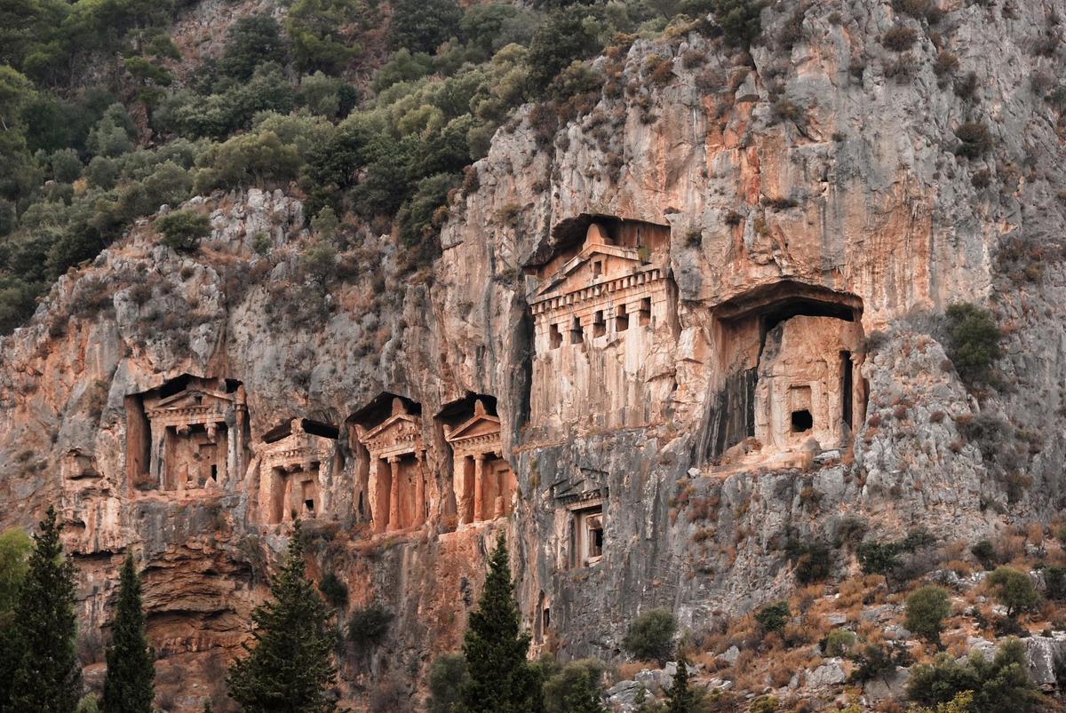 Lycian tombs near the ancient city of Telmessos, in Turkey. (Oez/Shutterstock)