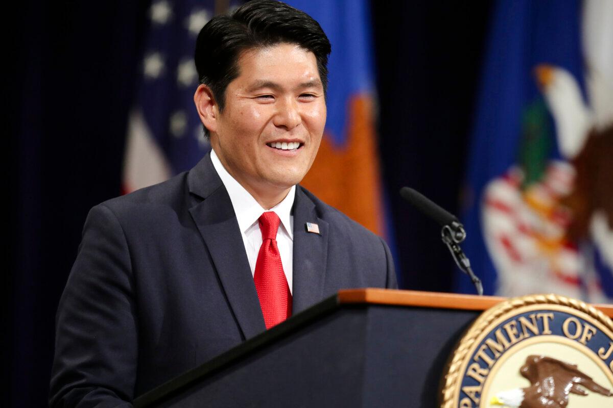 U.S. Attorney for the District of Maryland Robert Hur delivers remarks during Deputy Attorney General Rod Rosenstein's farewell ceremony at the Robert F. Kennedy Main Justice Building in Washington on May 9, 2019. (Chip Somodevilla/Getty Images)