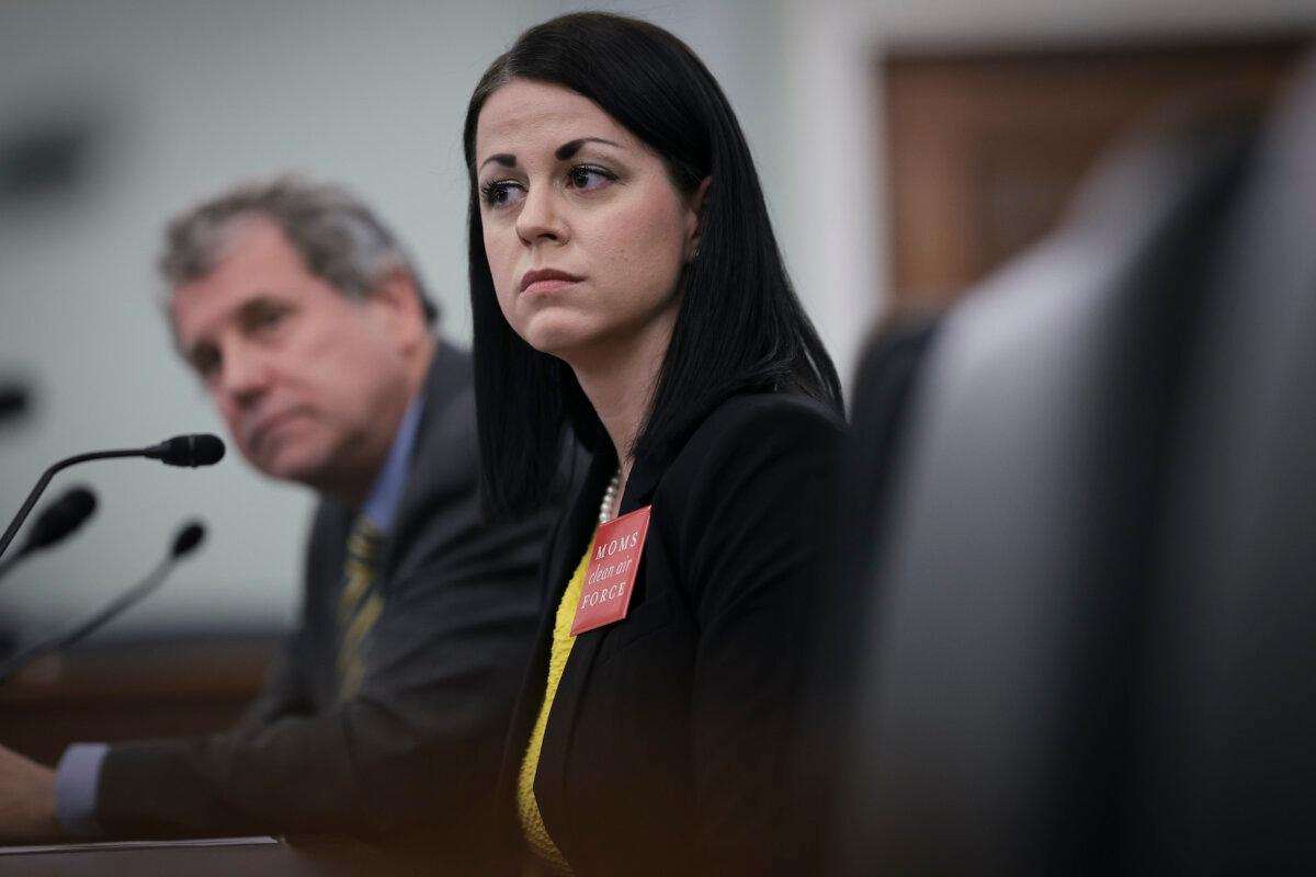 Misti Allison (R), a resident of East Palestine, Ohio, testifies before the Senate Commerce, Science, and Transportation Committee in Washington on March 22, 2023. The committee heard testimony on "Improving Rail Safety in Response to the East Palestine Derailment." (Win McNamee/Getty Images)