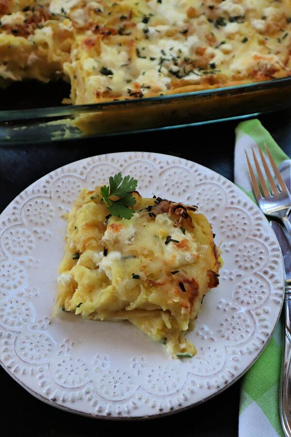 This easy, lasagna-like recipe deconstructs one of Pittsburgh's favorite Lenten side dishes—pieorgies. (Gretchen McKay/Pittsburgh Post-Gazette/TNS)