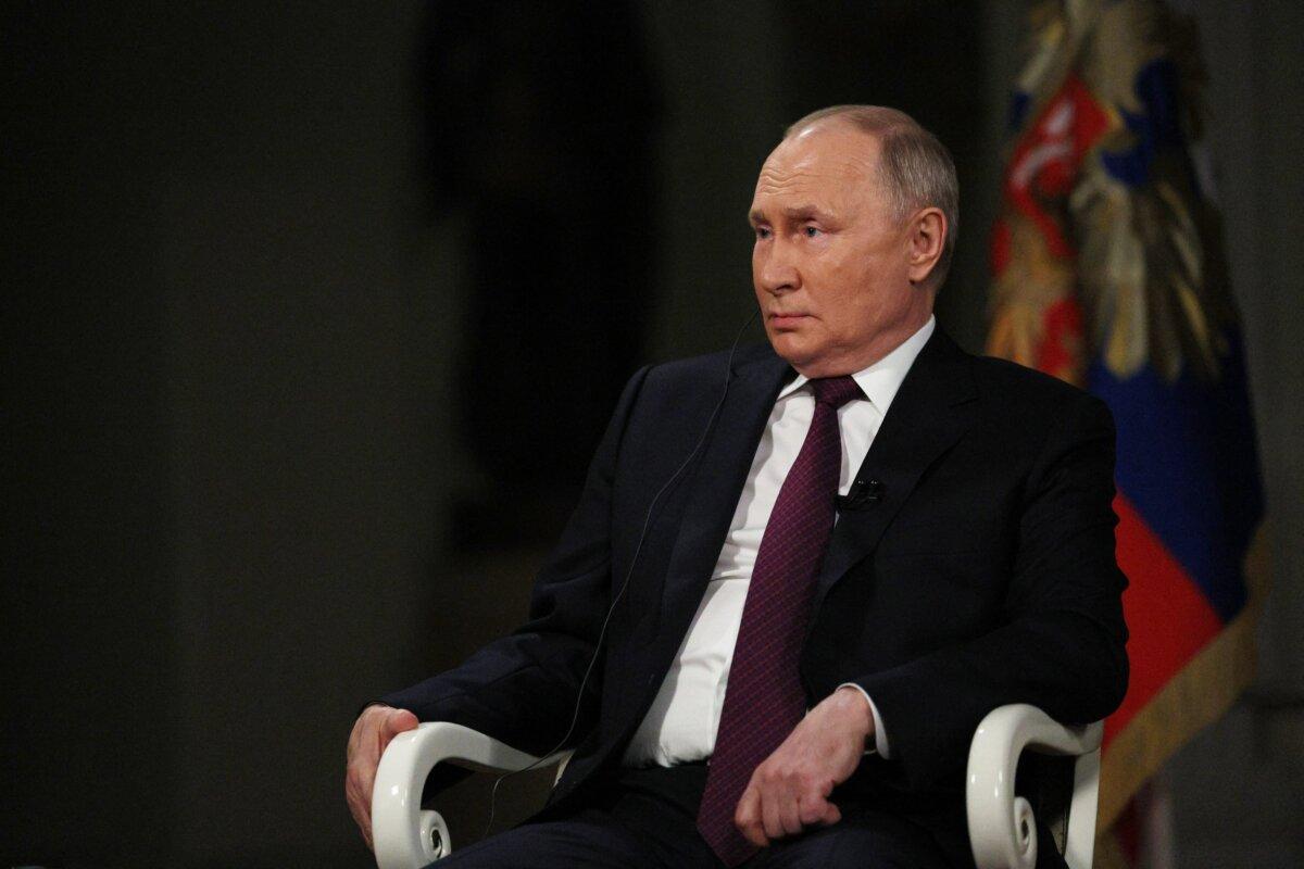 Russia's President Vladimir Putin gives an interview to U.S. talk show host Tucker Carlson at the Kremlin in Moscow on Feb. 6, 2024. (Gavriil Grigorov/AFP)
