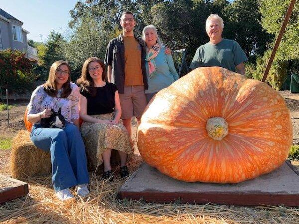 The family of champion giant pumpkin grower, Vince Zunino, in Los Altos Hills, California. (Courtesy of Vince Zunino)