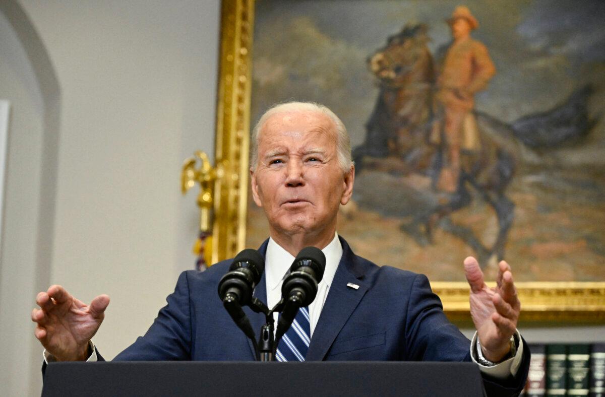 President Joe Biden speaks about the death of Russian opposition leader Alexei Navalny, in the Roosevelt Room of the White House in Washington, DC, on February 16, 2024. (Andrew Caballero-Reynolds / AFP)