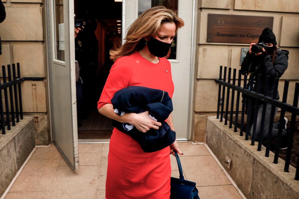 Michigan Secretary of State Jocelyn Benson, a Democrat, leaves after electors cast their vote for the Electoral College in Lansing, Mich., on Dec. 14, 2020. (Jeff Kowalsky/AFP via Getty Images)