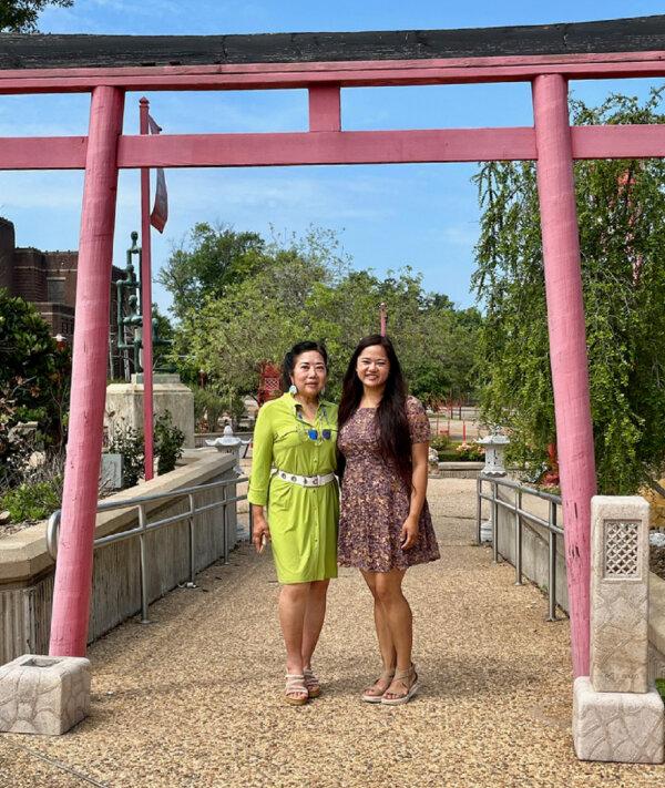 Mary Grace de Joya Vea and her daughter, Isabelle, lead the ASEANA group that maintains the Asian Gardens in Shreveport, Louisiana. (Photo courtesy of Bill Neely)