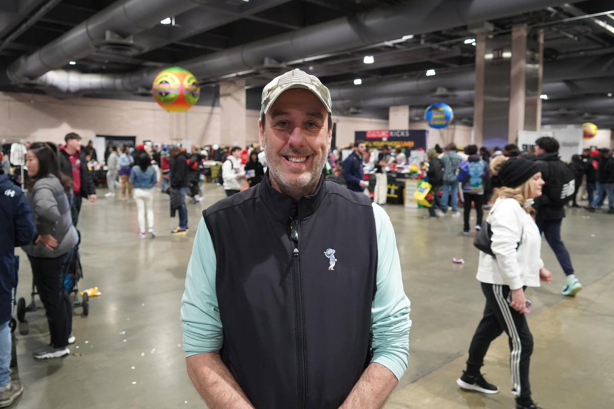 Michael Tama at Sneaker Con in Philadelphia, Pa., on Feb. 17, 2024. (William Huang/The Epoch Times)