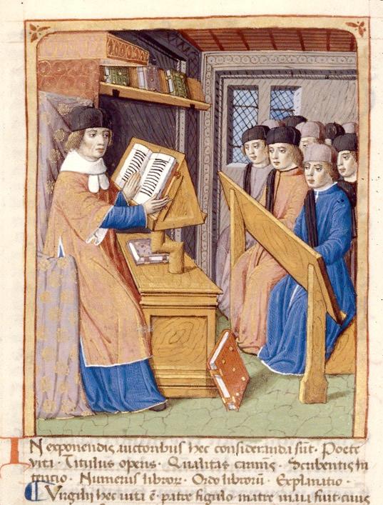 Virgil teaching, a miniature from a 15th-century French manuscript of "Georgics," 1469, by the Master of Rbert Gaguin. (Public Domain)
