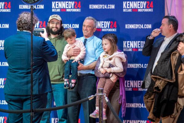 Robert F. Kennedy Jr. greets supporters after a voter rally in Grand Rapids, Mich., on Feb. 10, 2024. (Mitch Ranger for The Epoch Times)