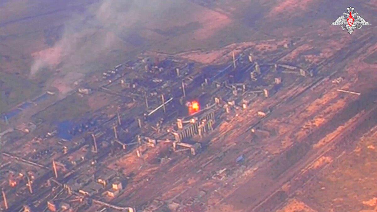 An aerial view of the Avdiivka Coke and Chemical Plant, eastern Ukraine, in a still from video released on Feb. 19, 2024. (Russian Defense Ministry Press Service via AP)
