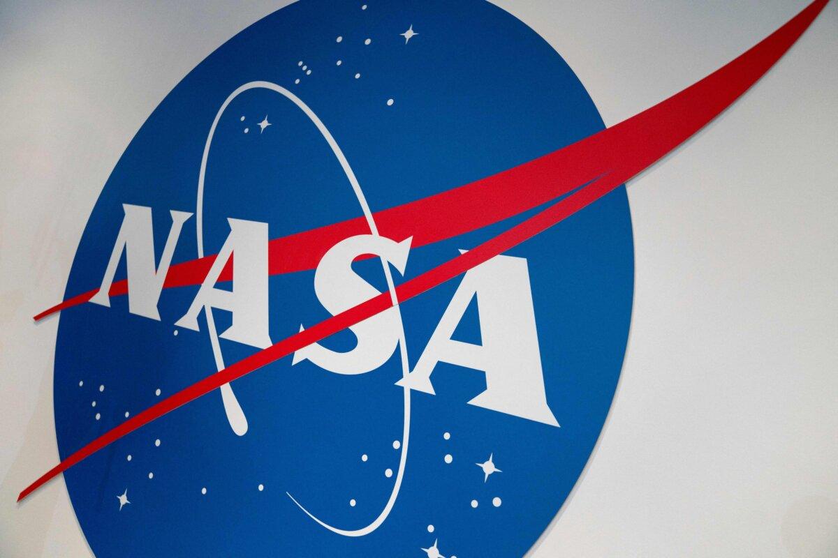 The NASA logo at the agency's headquarters in Washington, on June 21, 2023. (Stefani Reynolds/AFP via Getty Images)