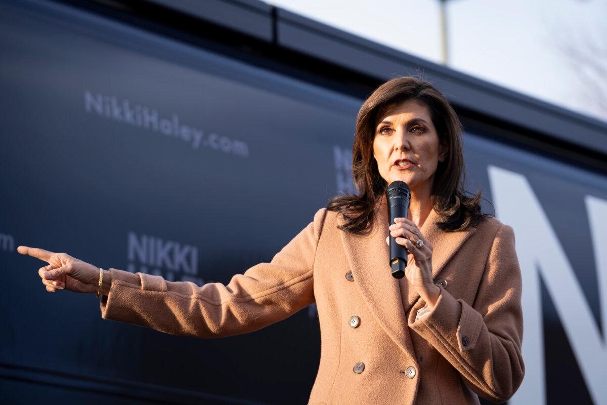Republican presidential candidate and former U.N. Ambassador Nikki Haley, also a former South Carolina governor, speaks during a campaign event in Camden, S.C., on Feb. 18, 2024. (Madalina Vasiliu/The Epoch Times)