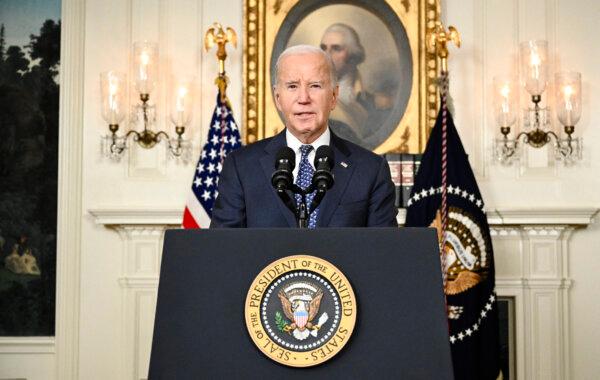 President Joe Biden speaks about Special Counsel Robert Hurâs report in the Diplomatic Reception Room of the White House, on Feb. 8, 2024. (Mandel Ngan/AFP via Getty Images)