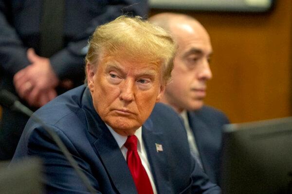 Republican presidential candidate and former President Donald Trump attends a pre-trial hearing at Manhattan Criminal Court in New York City on Feb. 15, 2024. (Steven Hirsch/Pool via Getty Images)