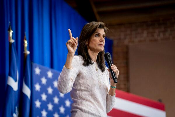 Republican presidential candidate and former U.N. Ambassador Nikki Haley speaks during a campaign event in Greer, S.C., on Feb. 19, 2024. (Madalina Vasiliu/The Epoch Times)