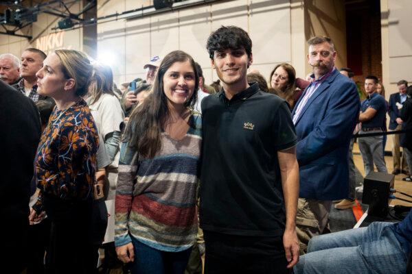 Rena Haley Jackson (L) and Nalin Haley (R) attend their mother’s, Republican presidential candidate and former U.N. Ambassador Nikki Haley, campaign event in Greer, S.C., on Feb. 19, 2024. (Madalina Vasiliu/The Epoch Times)