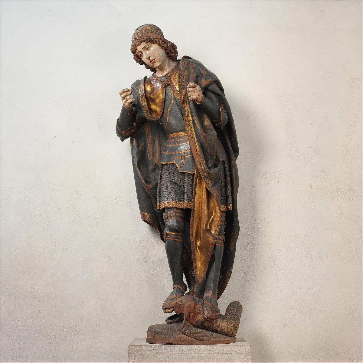 "Saint Michael," circa 1530, from Castile-León, Spain. Wood, paint, and gilding; 73 1/2 inches. The Metropolitan Museum of Art, New York City. (Public Domain)