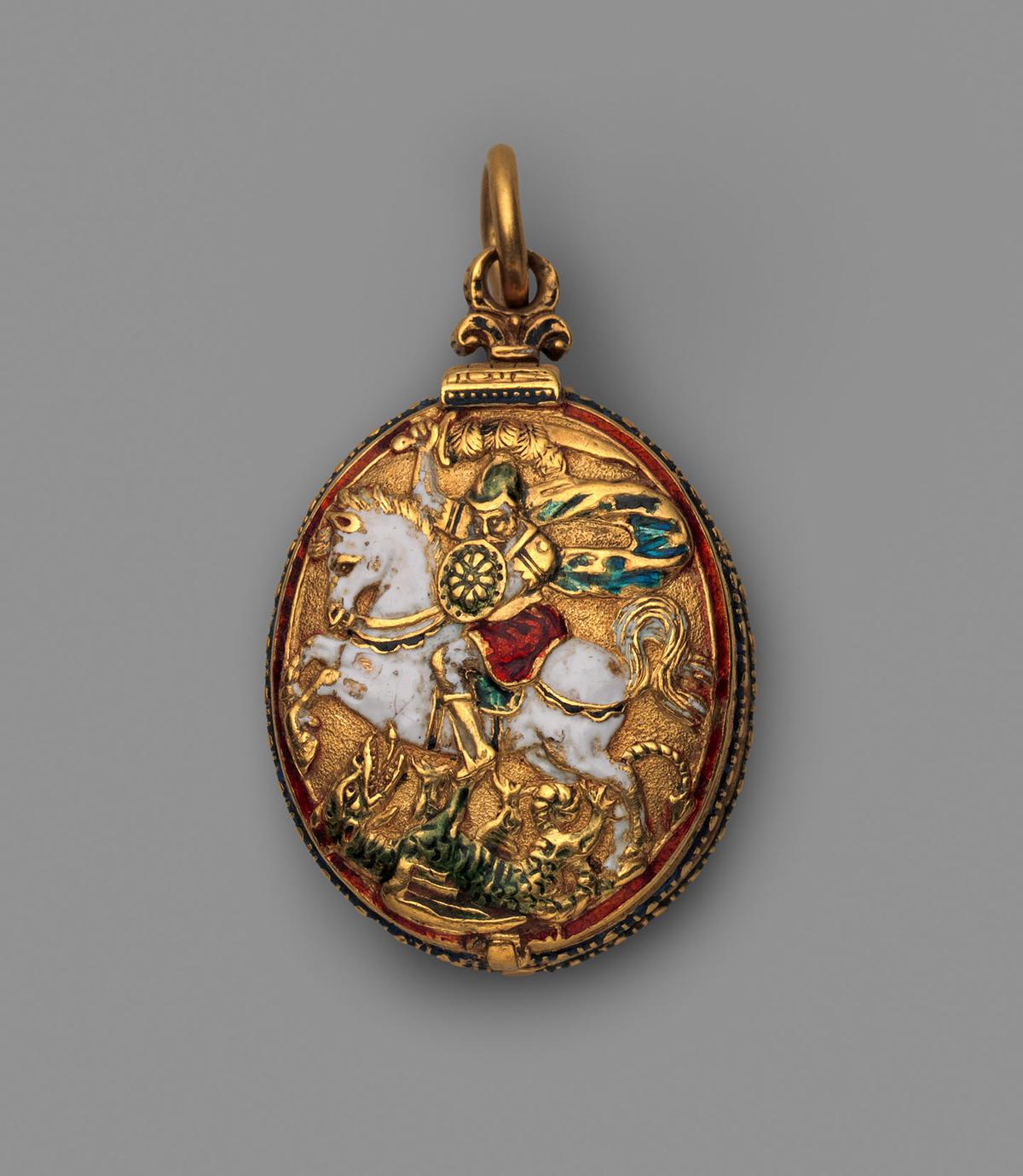 "Watch in the form of a badge of the Order of the Garter," circa 1600, by Nicholas Vallin. Gold case and dial with gilded brass and steel movement; 1 7/16 inches by 15/16 inches. The Metropolitan Museum of Art, New York City. (Public Domain)