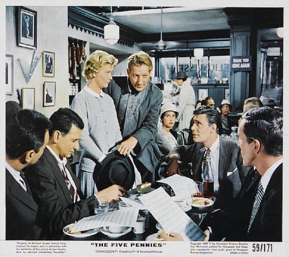 Standing: Bobbie Meredith (Barbara Bel Geddes) and Red Nichols (Danny Kaye) with the Five Pennies band, in "The Five Pennies." (Paramount Pictures)