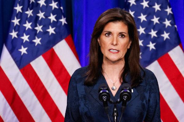 Republican presidential hopeful and former U.S. Ambassador to the United Nations Nikki Haley speaks during a campaign event in Greenville, S.C., on Feb. 20, 2024. (Julia Nikhinson/AFP via Getty Images)