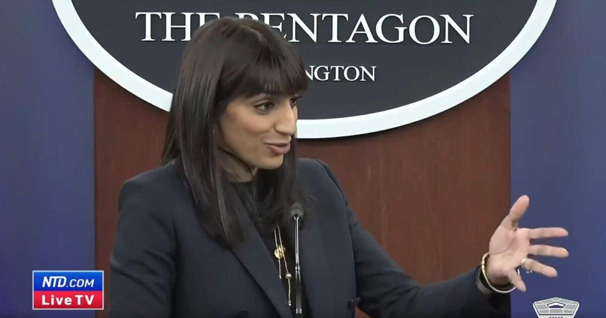 U.S. Deputy Defense Department press secretary Sabrina Singh speaks at a press conference in Washington on Feb. 20, 2024, in a still from a video released by NTD. (Screenshot via NTD)
