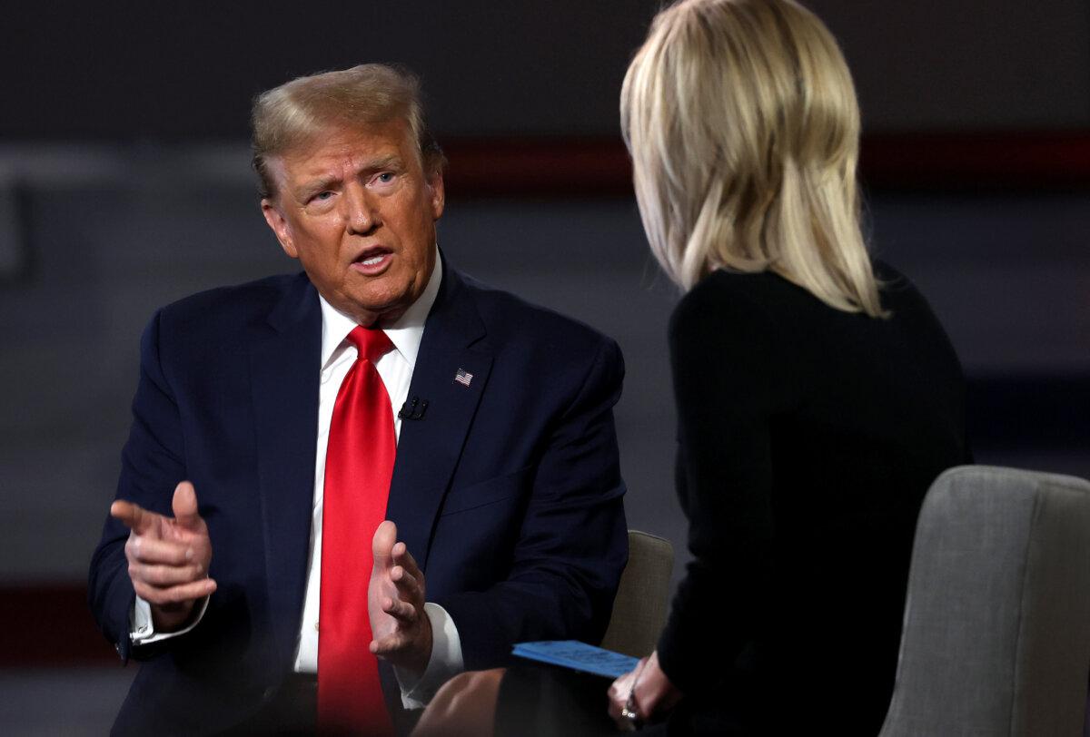 Former President Donald Trump at a Fox News town hall at the Greenville Convention Center in Greenville, S.C., on Feb. 20, 2024. (Justin Sullivan/Getty Images)
