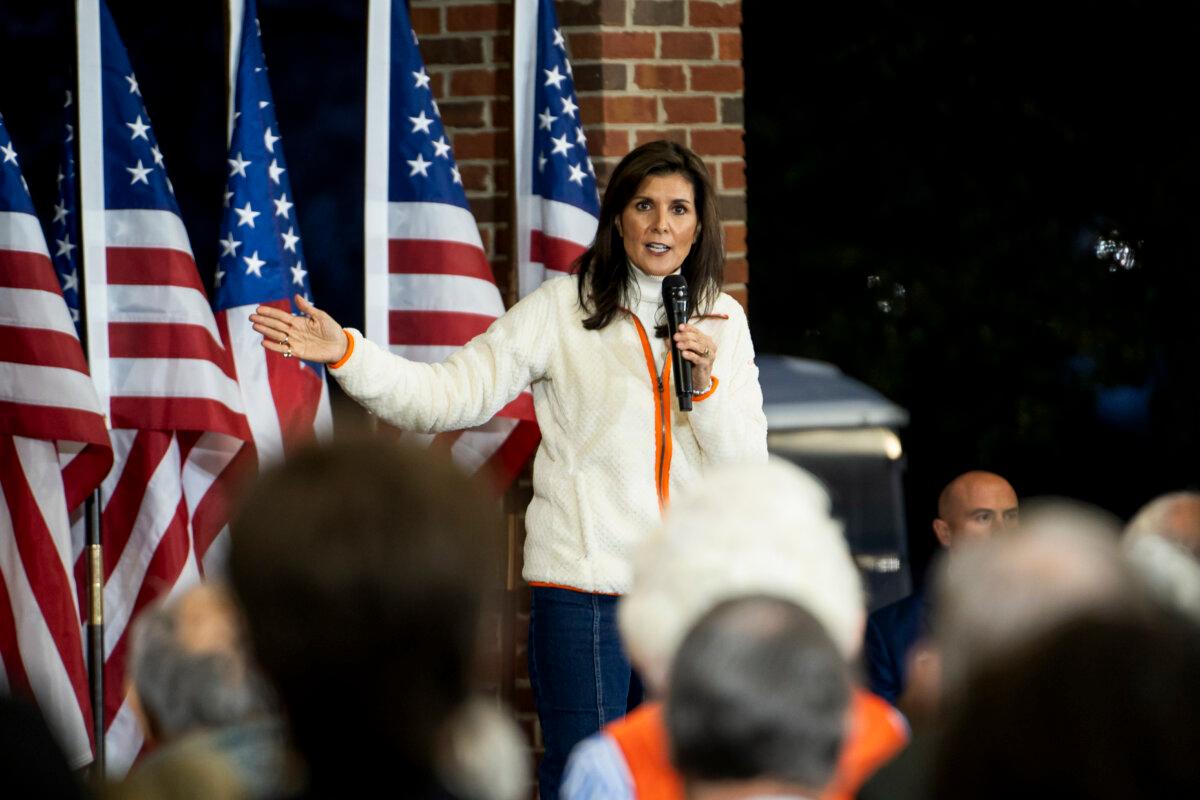 Republican presidential candidate and former U.N. Ambassador Nikki Haley speaks during a campaign event at Clemson University in Clemson, S.C., on Feb. 20, 2024. (Madalina Vasiliu/The Epoch Times)