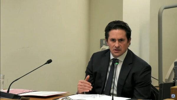 Screen grab of veterans' minister Johnny Mercer giving evidence to the Independent Inquiry into Afghanistan in London on Feb. 21, 2024. (Independent Inquiry into Afghanistan/PA)