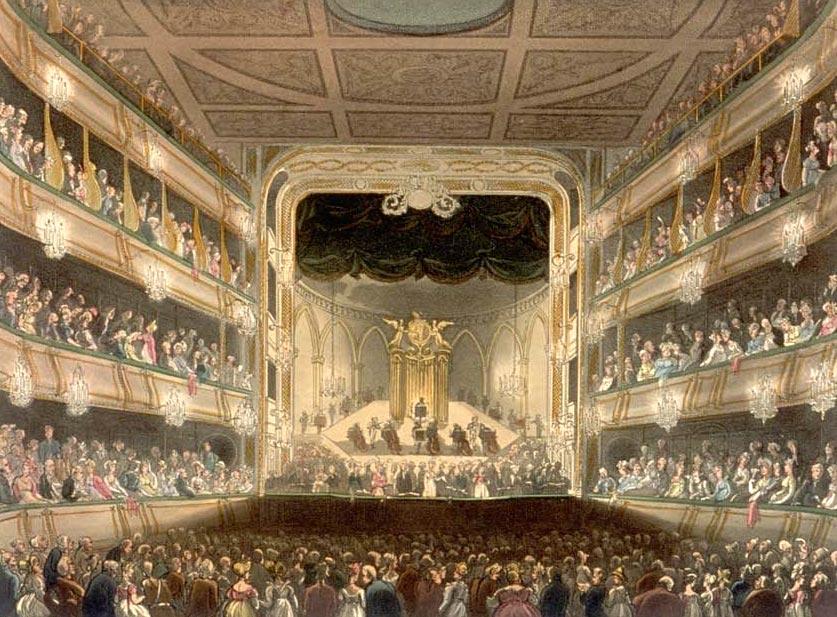 Covent Garden Theatre: This engraving was published in the book, "Microcosm of London," 1808. (Public Domain)