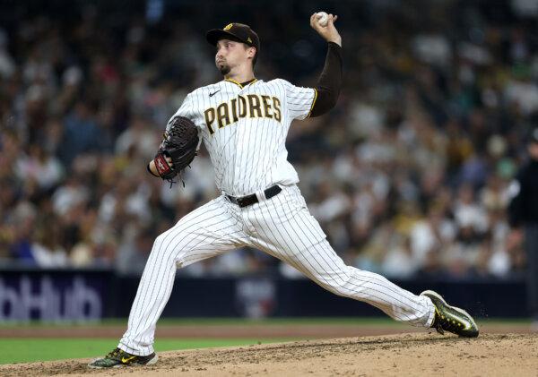 Blake Snell (4) with the San Diego Padres pitches during a game against the Colorado Rockies at PETCO Park in San Diego, California, on September 19, 2023. (Sean M. Haffey/Getty Images)