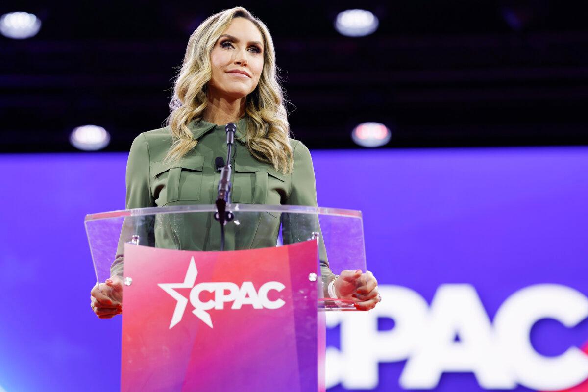 Lara Trump speaks during the Conservative Political Action Conference (CPAC) at Gaylord National Resort Hotel And Convention Center in National Harbor, Md., on Feb. 22, 2024. (Anna Moneymaker/Getty Images)