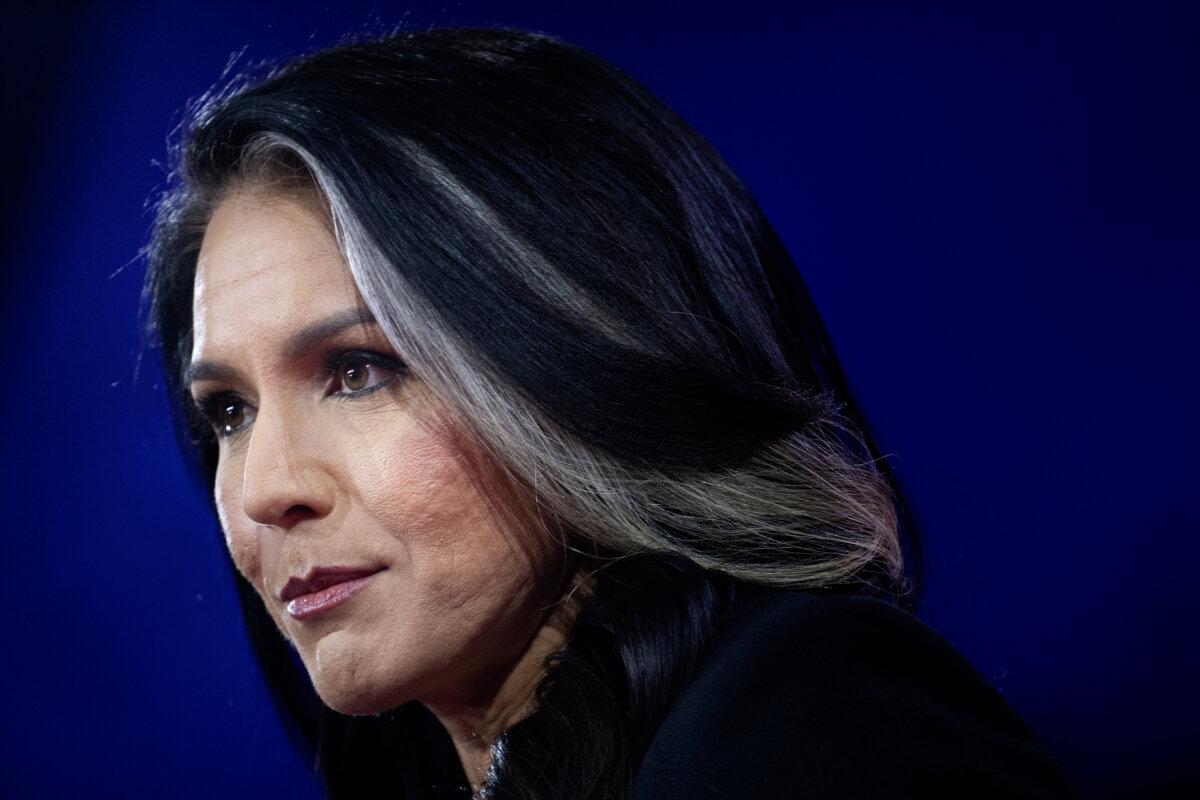 Former Congressman Tulsi Gabbard speaks during a general session of the Conservative Political Action Conference (CPAC) in National Harbor, Maryland, on Feb. 22, 2024. (Brendan Smialowski/AFP via Getty Images)