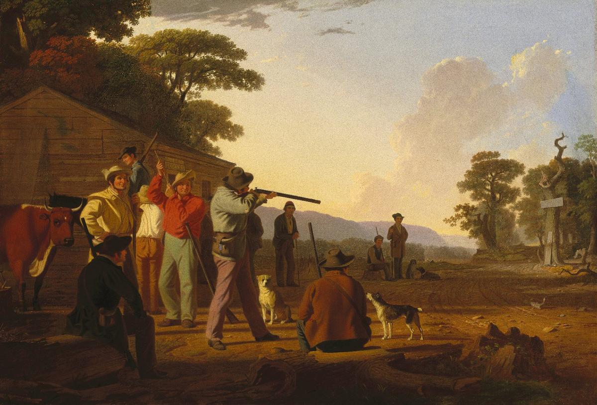 "Shooting for the Beef," 1850, by George Caleb Bingham. Oil on canvas; 33 3/8 inches by 49 inches. Brooklyn Museum, New York. (Public Domain)