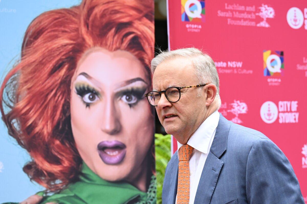 Prime Minister Anthony Albanese arrives for the opening of Qtopia Sydney at the National Art School, Sydney, Australia, on Feb. 23, 2024. (Dean Lewins/AAP)