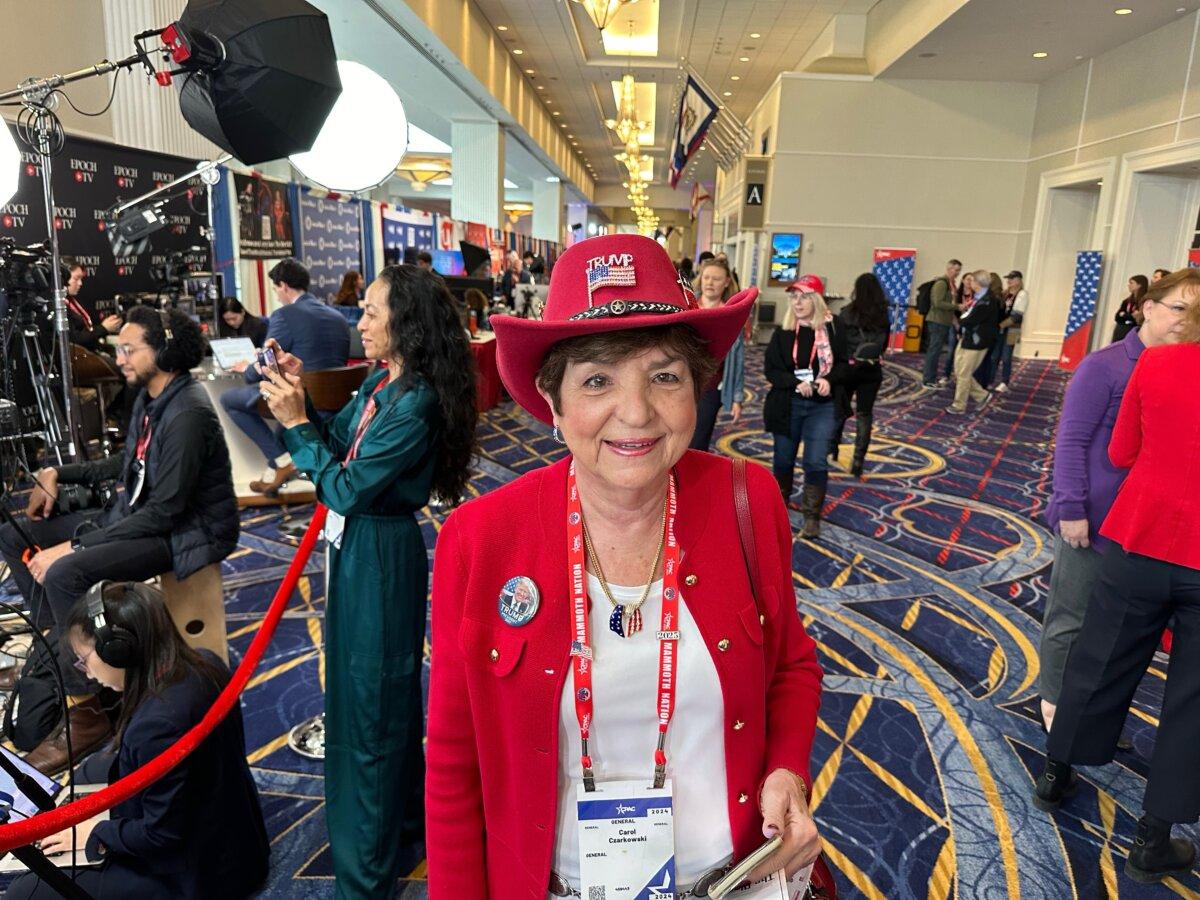 Carol Zarkowski, a Trump supporter, attends CPAC in National Harbor, Md., on Feb. 23, 2024. (Jackson Richman/The Epoch Times)